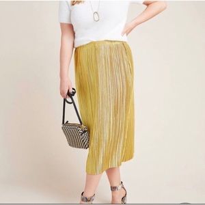 NWT Anthropologie Maeve Gold Metallic Plus Size Pleated Skirt 22W